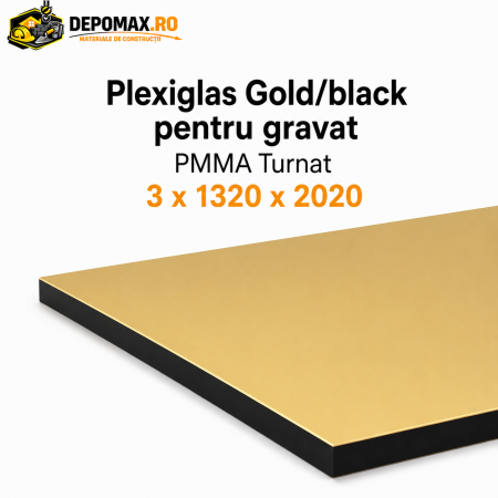 Plexiglas Gold/Black pentru gravat 3 x 1320 x 2020 mm